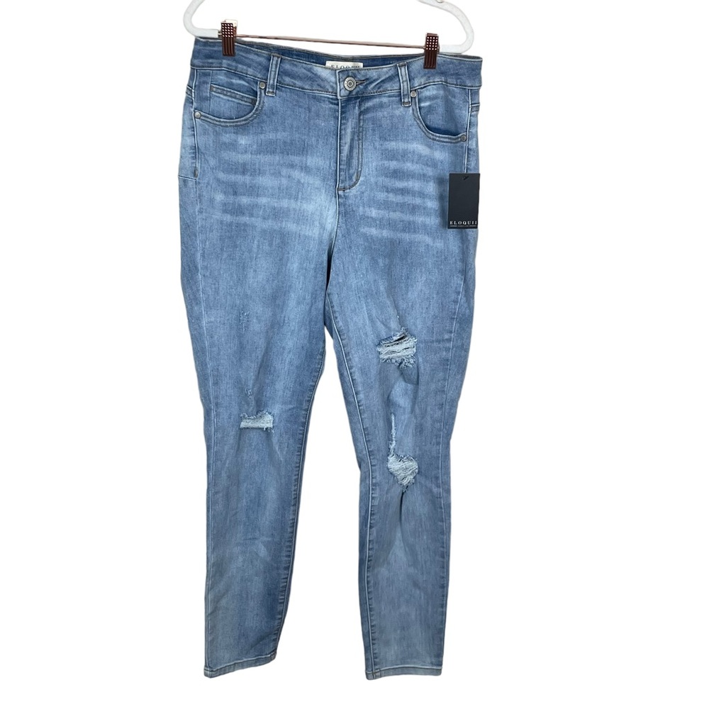 Eloquii light wash high rise skinny distressed jeans size 14
